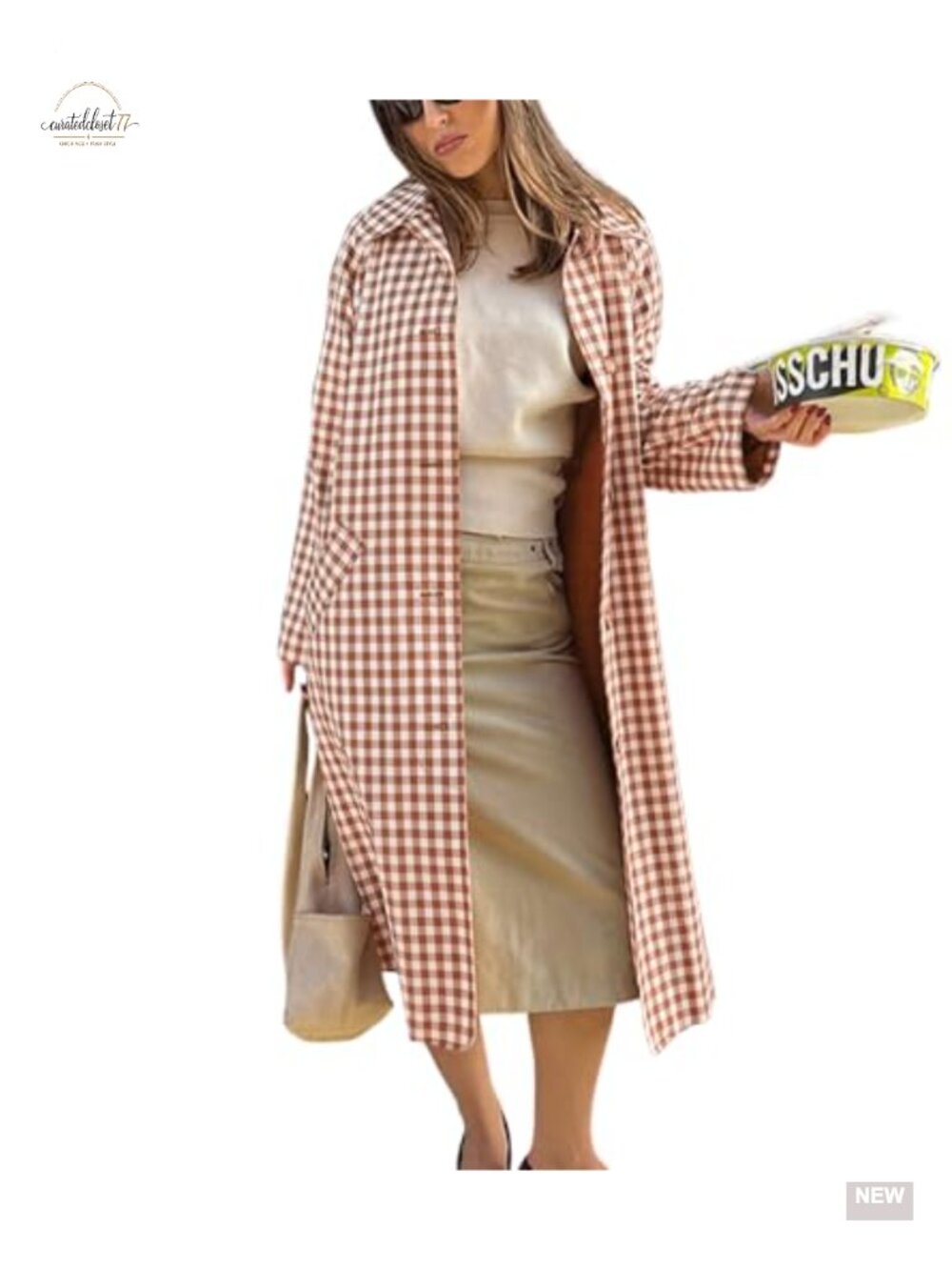 Women's Plaid Long Trench Coat Single Breasted Barn Jacket
